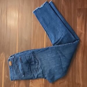Seven7 Jeans, High Rise Slim- Straight Jeans, Raw Edge Denim Hems, Size 12